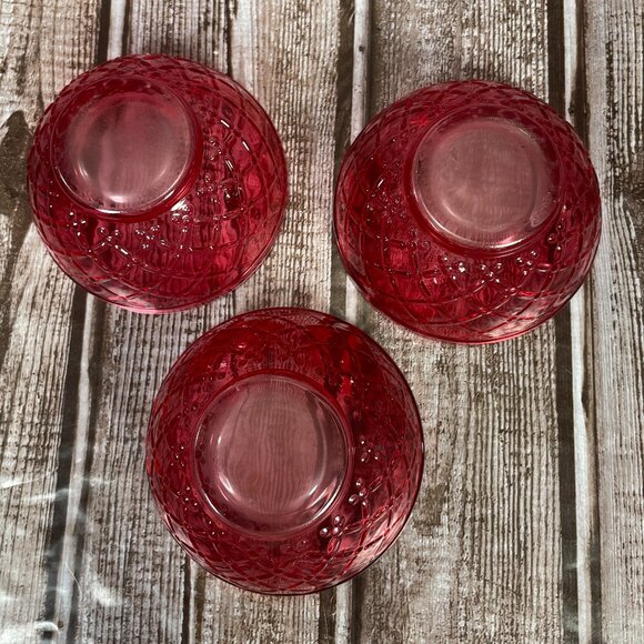 Set of 3 Pink Embossed Quilted Pattern Small Sauce Glass Bowls Ramekins 3.4 oz - Picture 5 of 6